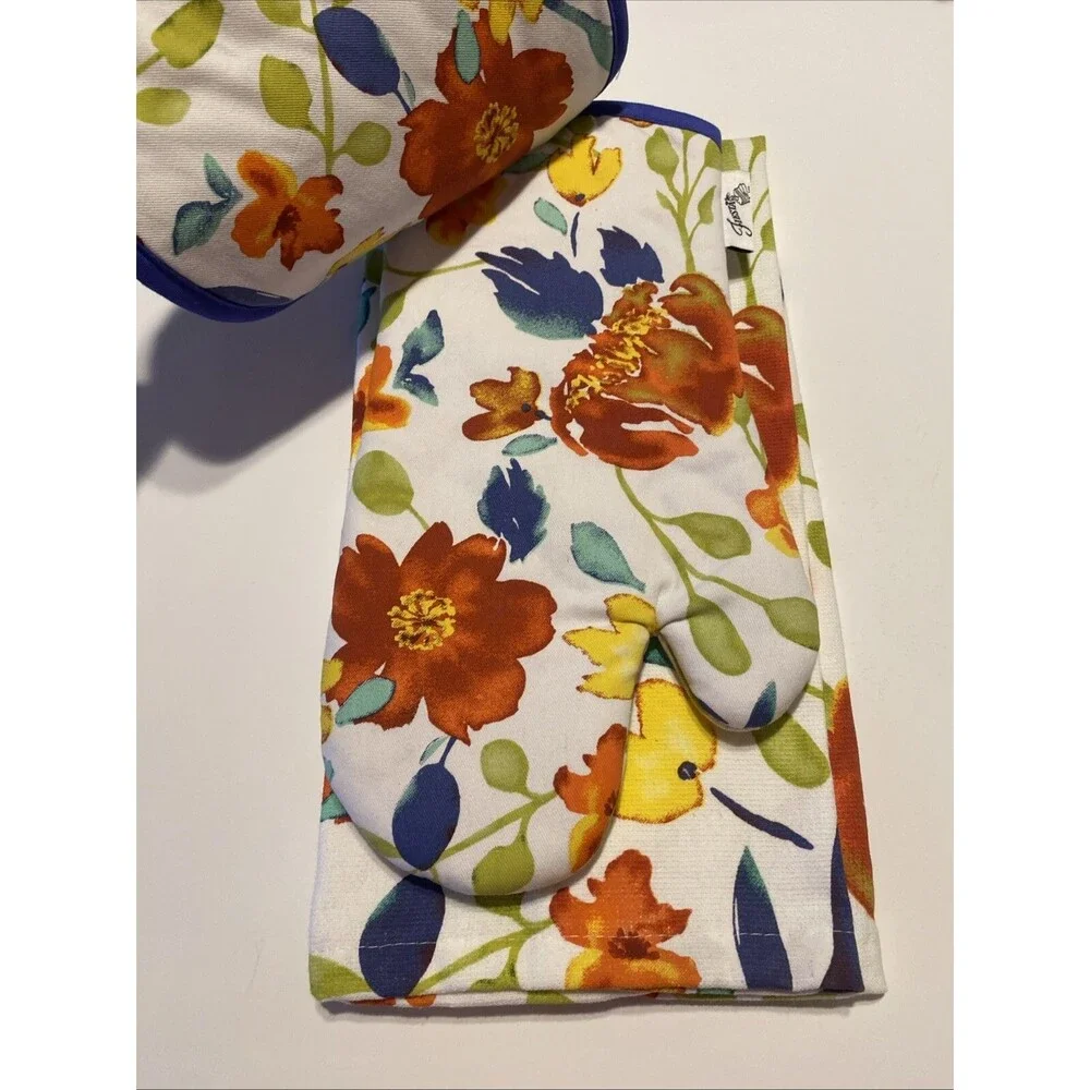 Fiesta Floral Kitchen Towel & Pot holder hot Pad  Set Multicolor 3 Piece New